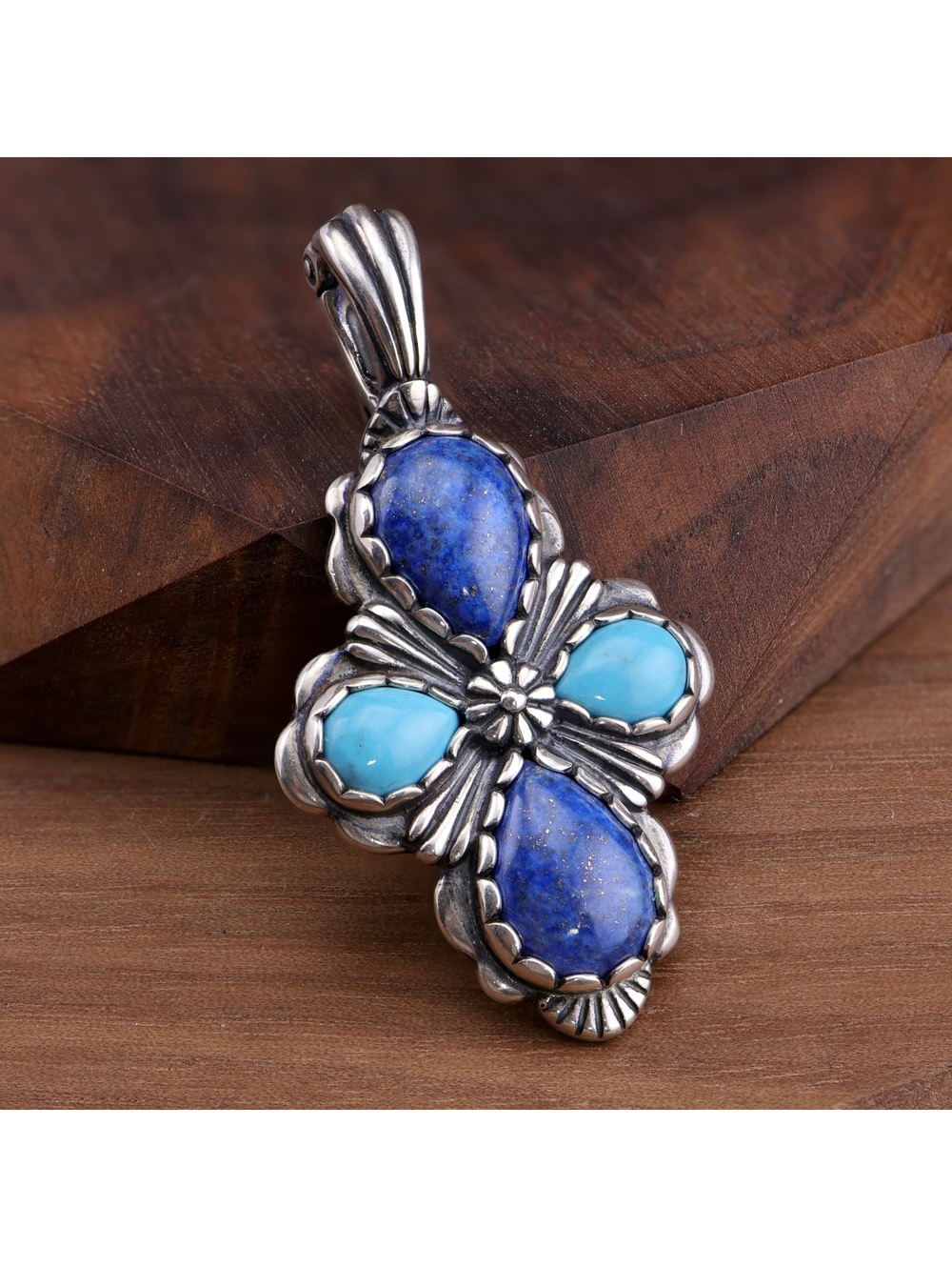 Vintage Carolyn Pollack Relios Sterling Silver Turquoise Lapis Cross Pendant